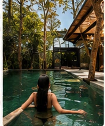 Piscina cercada de árvores