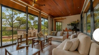 Sala integrada com vista para a mata